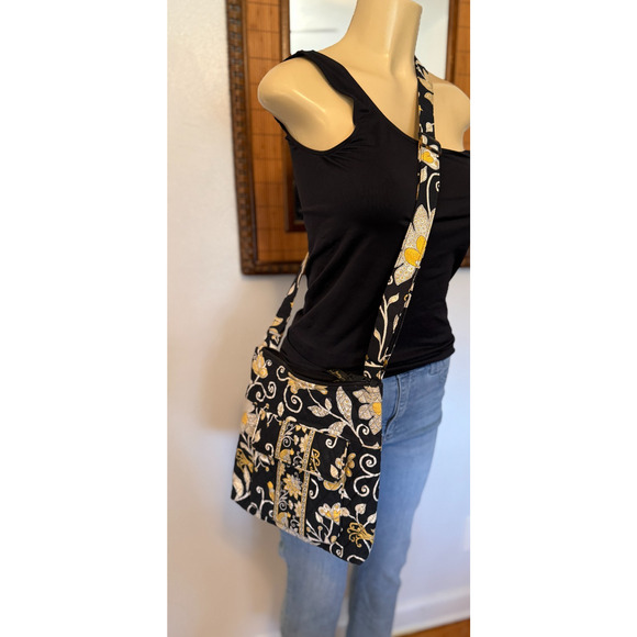 Vera Bradley Floral Black/White/Yellow Shoulder Bag - Picture 6 of 6